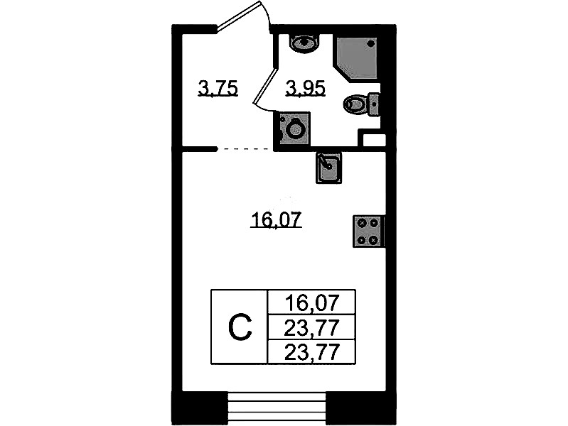 Квартира студия 23.77 м², 2/5 эт., ЖК «Plus Пулковский»
